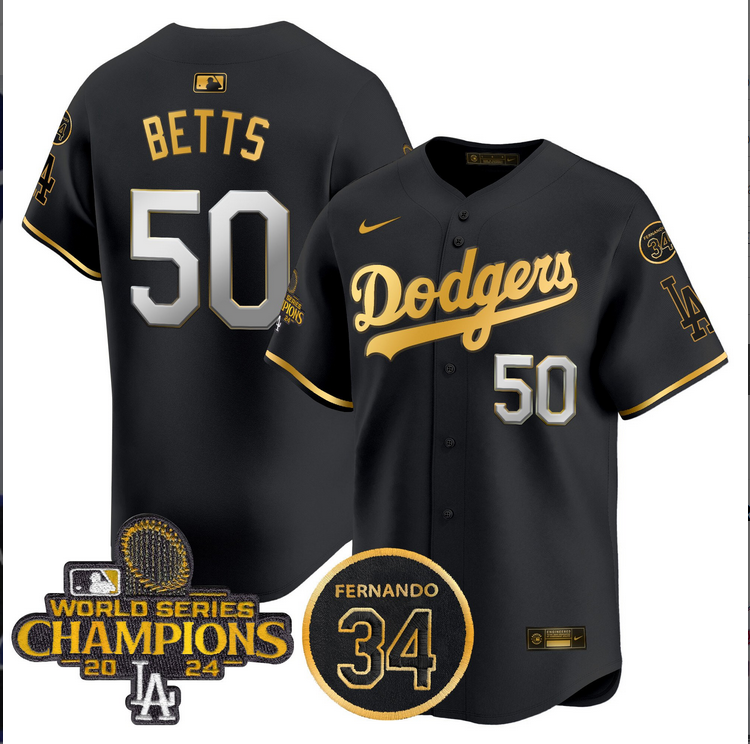 Men MLB Los Angeles Dodgers  #50 Betts black 2024 World Series Champions Patch Limited Jersey->los angeles dodgers->MLB Jersey